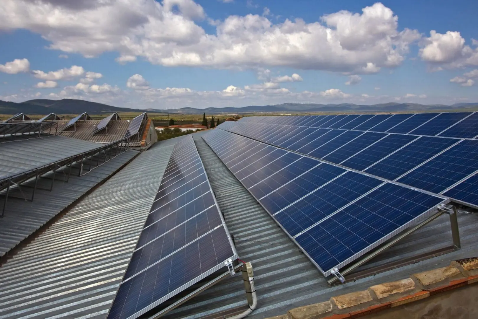 A view of some solar panels on the roof.